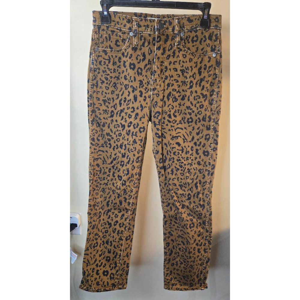 Women's Madewell Stovepipe Leopard Print Straight Leg Jeans 26 Brown Black